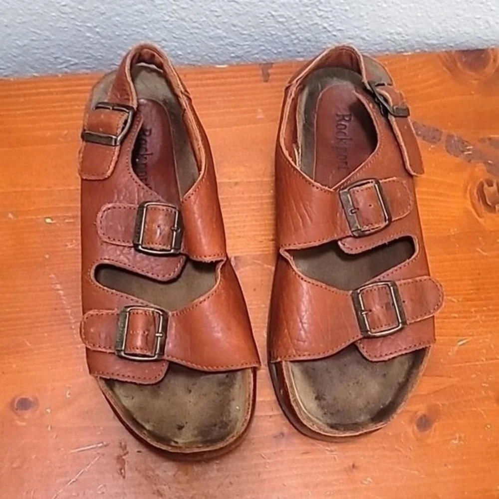 ROCKPORT MEN'S TWO STR FISHERMAN BROWN LEATHER SANDAL SIZE 10.5‎